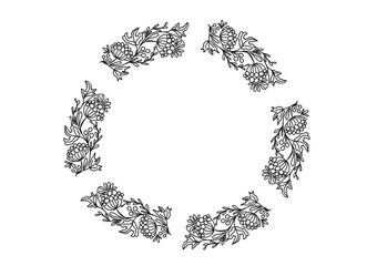 Circle ornamental frame in the Ukrainian traditional painting technique