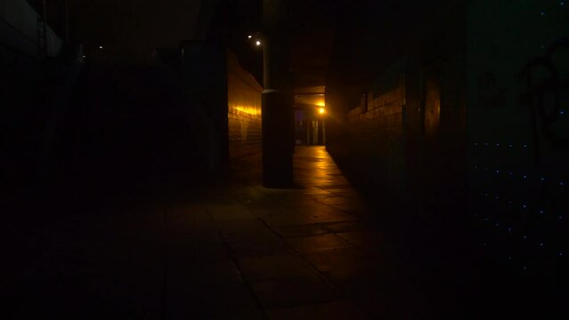 Dark Ally Night Time Dark Street Lights Reflection Reflect on Floor