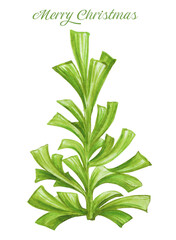 watercolor illustration of fantasy christmas tree isolated on white background, greeting card, sticker