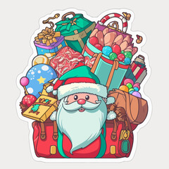 Christmas santa's bag cartoon sticker, xmas cute bag full of toys stickers. Multicolor