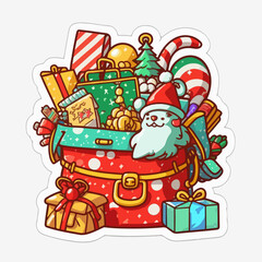 Christmas santa's bag cartoon sticker, xmas cute bag full of toys stickers. Winter collection