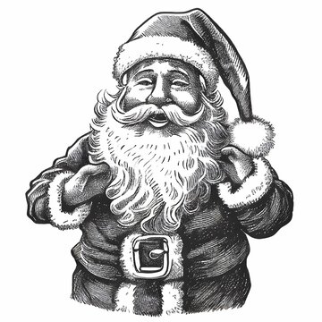Greyscale sketch of Santa claus smiling.