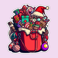 Christmas santa's bag sticker, xmas bag full of toys stickers collection. New-year collection