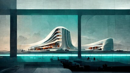 futuristic building design architecture concept render background technology medical industry