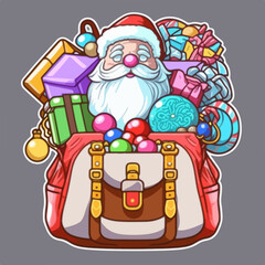 Christmas santa's bag sticker, xmas bag full of toys stickers pack. New-year holidays