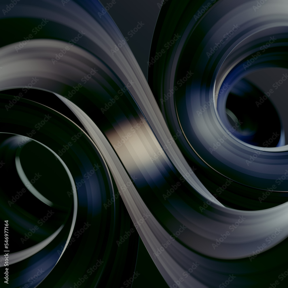 Aufkleber Curved wavy background of dark geometric shapes. 3d rendering pattern. Digital illustration
