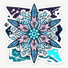 Christmas snowflake cartoon sticker, xmas snowflake stickers elements. Winter holidays