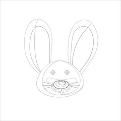 Rabbit head. Linear drawing of an animal. 
