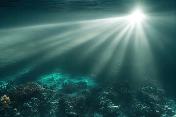 Mysterious seascape with sunshine fantastic underwater world