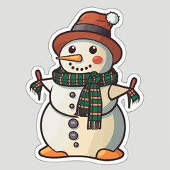 Christmas snowman cartoon sticker, xmas snowman in hat stickers pack. Winter holidays