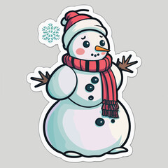 Christmas snowman cartoon sticker, xmas snowman in hat stickers collection. Winter holidays