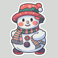 Christmas snowman cartoon sticker, xmas snowman in hat stickers pack. Multicolor