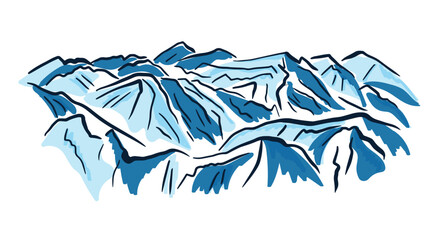 Blue mountains, hand-drawn with ink and watercolors in sketch style. Vector illustration.