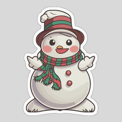 Christmas snowman sticker, xmas snowman in hat stickers decoration. New-year collection