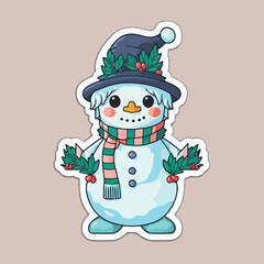 Christmas snowman sticker, xmas snowman in hat stickers elements. New-year collection