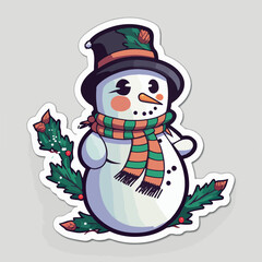 Christmas snowman sticker, xmas snowman in hat stickers isolated decoration. New-year collection