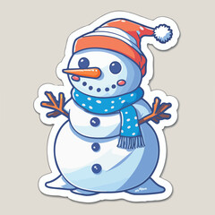 Christmas snowman sticker, xmas snowman in hat stickers collection. New-year holidays