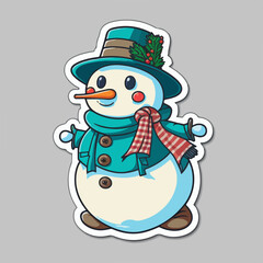 Christmas snowman sticker, xmas snowman in hat character stickers. New-year holidays