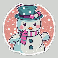 Sticker template with christmas snowman,  xmas snowman in hat character stickers.