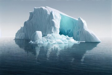 Grote ijsberg ondergedompeld in water en weerspiegeld op het oppervlak van het zeegezicht