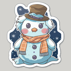 Sticker template with christmas snowman,  xmas snowman in hat stickers elements. Winter collection