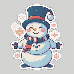 Sticker template with snowman,  xmas snowman stickers pack. New-year holidays
