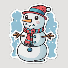 Sticker template with snowman,  xmas snowman stickers cute. New-year holidays