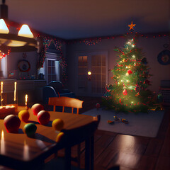 Christmas Day Living Room with Xmas Tree