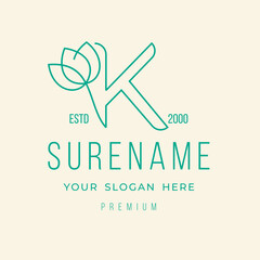 Alphabet Letter K flower typography logo design vector illustration custom logo design