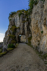 one of the 52 tunnels in the Mount Pasubio mountain trail in the italian dolomites