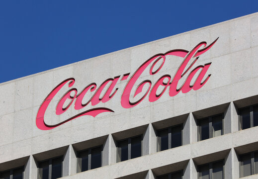 Atlanta, GA, USA - November 17, 2022: The Coca-Cola World Headquarters building in Atlanta, Georgia. The Coca-Cola Company is an American multinational beverage corporation and manufacturer.
