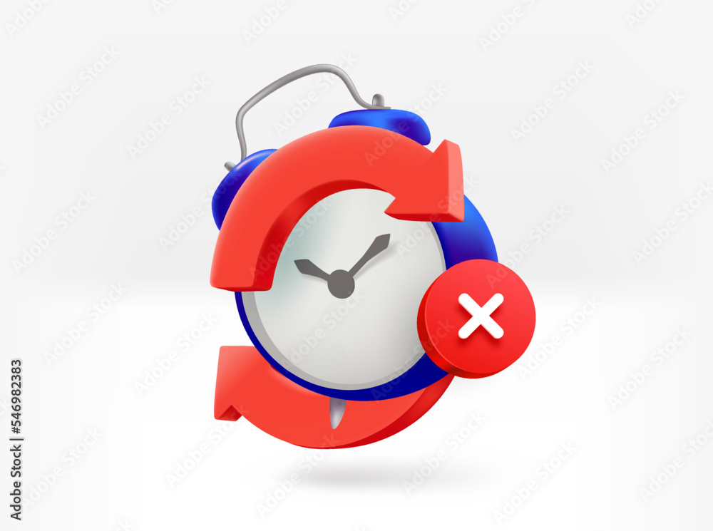Aufkleber alarm clock with arrows and crossmark. 3d vector isolated illustration