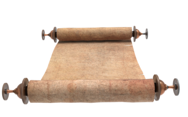 antique parchment in white, treasure map in tubes on white background