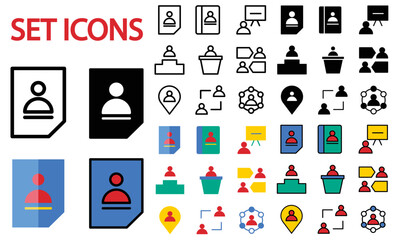 Vector set of icons related to business process, team work and human resource management. Mono line pictograms and infographics design element