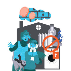 Energy Crisis and Disaster with Electricity Supply Blackout and People Trying to Warm Vector Illustration