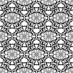 Foto op Plexiglas seamless graphic pattern, floral black ornament tile on white background, texture, design © Yuliia