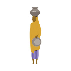 Poor African Woman Standing with Empty Utensil Suffering from Food Crisis and Shortage Vector Illustration