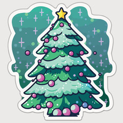 Christmas tree sticker, xmas tree with toys stickers decoration. New-year collection