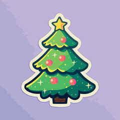 Christmas tree sticker, xmas tree with toys. Multicolor
