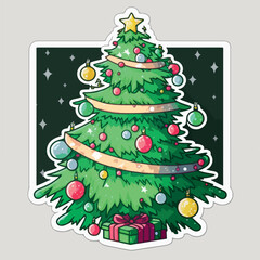 Christmas tree sticker, xmas cute tree with toys stickers. New-year holidays