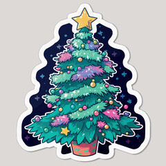 Christmas tree sticker, xmas tree with toys stickers decoration. Winter collection