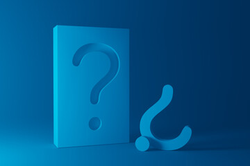 Question mark puzzle concept in blue light, 3D render