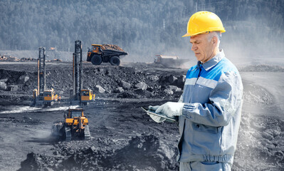 Preparation boring machines of site for blasting, mineral exploration. Open pit mine industry