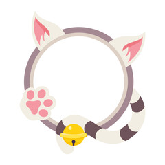 Round cat frame. Cute vector template for photo, text or greetings design.