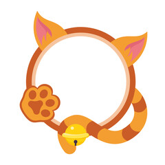 Round cat frame. Cute vector template for photo, text or greetings design.