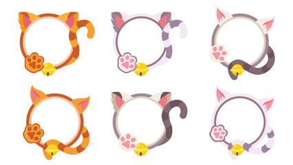 Set of round cat frame. Cute vector template for photo, text, or greetings design. © Roman