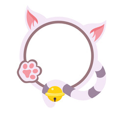 Round cat frame. Cute vector template for photo, text or greetings design.