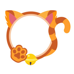 Round cat frame. Cute vector template for photo, text or greetings design.