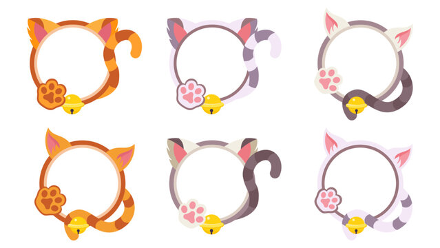Set of round cat frame. Cute vector template for photo, text, or greetings design.