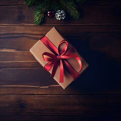 Fototapeta na wymiar Christmas gift box on wooden background
